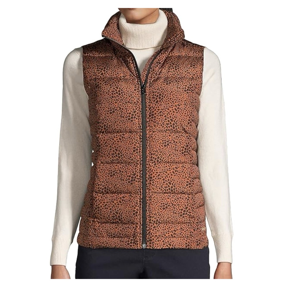 Lands' End Women's‎ Insulated Down Puffer Full Zip Vest Leopard Animal Print 1XL